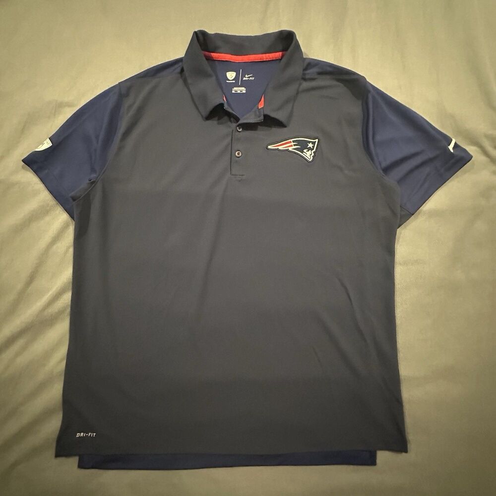 Nike New England Patriots Polo Mens 2XL Training Dri-Fit Navy Blue Shirt Coach